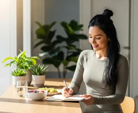 Femme active au quotidien adoptant un lifestyle équilibré entre beauté, sport et organisation