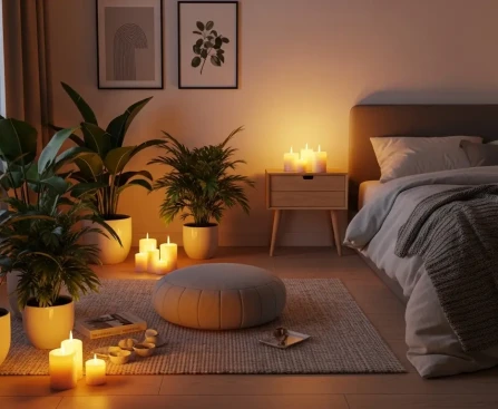 Ambiance apaisante pour rituel de méditation pour dormir avec bougies et atmosphère zen