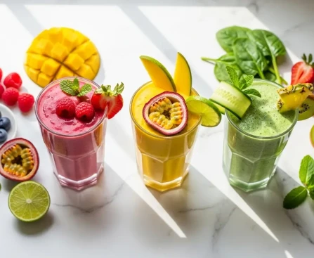 Smoothies gourmands été tendance dans des verres stylés avec fruits frais
