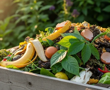 Peau de banane coupée en morceaux disposée autour d'un rosier dans un jardin ensoleillé